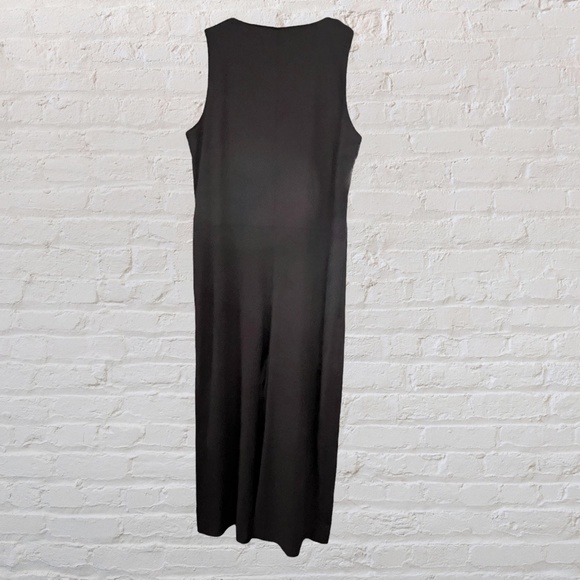 Leo & Sage Size Medium Black V-Neck Sleeveless Jumpsuit POCKETS Wide Leg Cropped - Picture 4 of 8